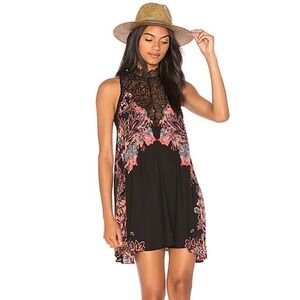 Free People Intimately Marsha Trapeze Slip Dress Large Black Floral Lace